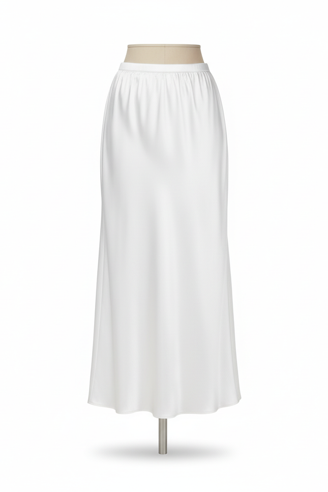Jupe Midi Blanche Satinée Fluide