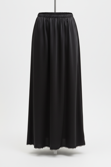 Jupe Midi Noire Satin Fluide