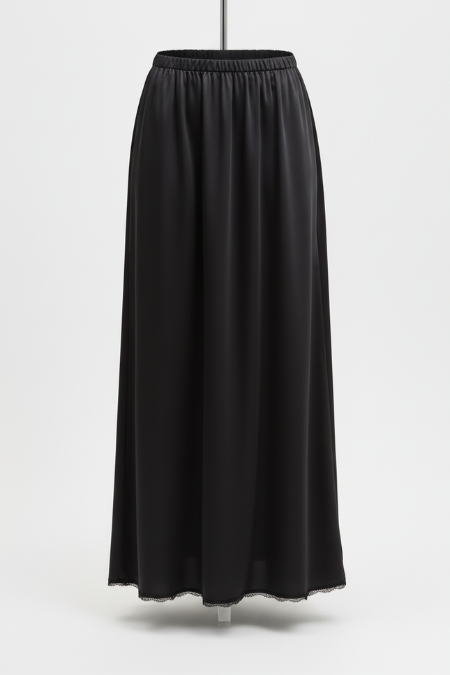 Jupe Midi Noire Satin Fluide