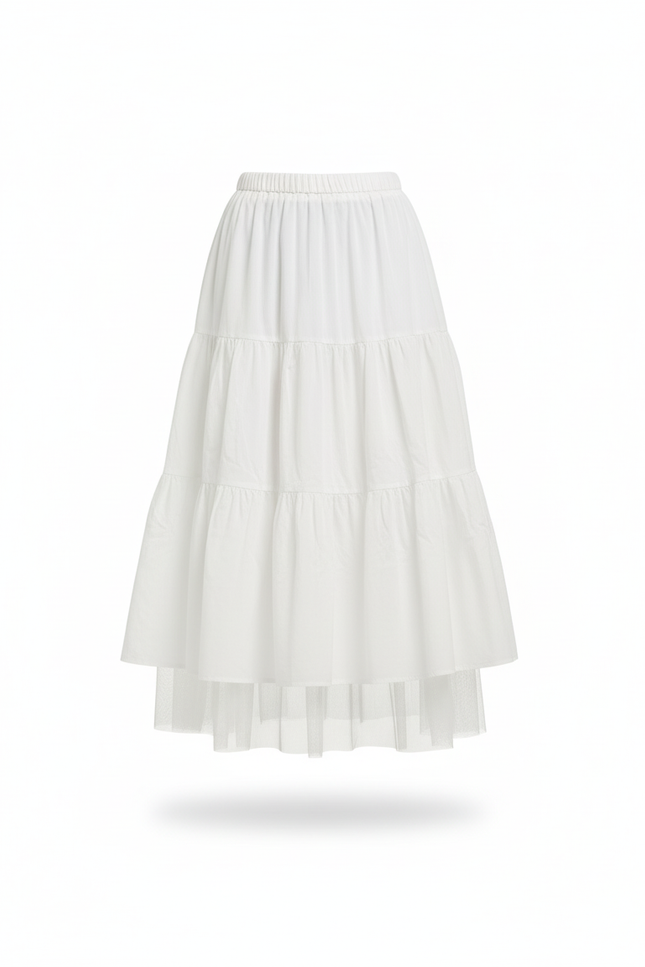 Jupe Midi Blanche Tulle Fluide