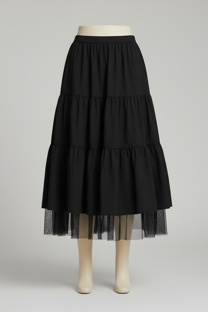 Jupe Midi Noire Tulle Fluide