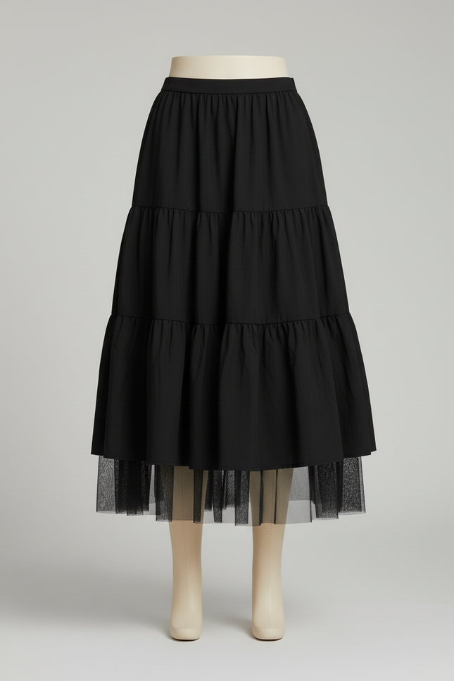 Jupe Midi Noire Tulle Fluide