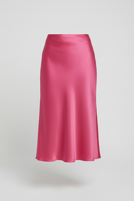 Jupe Midi Rose Satin Fluide légère
