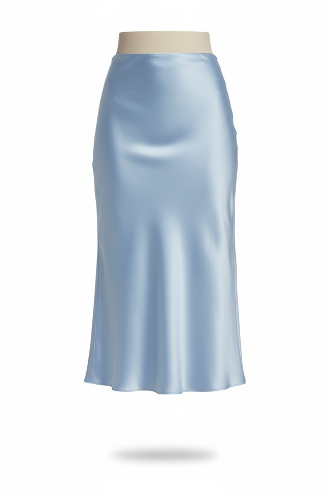 Jupe Midi Satin Bleu Ciel Élégante