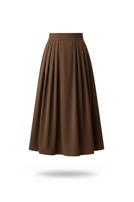 Jupe Midi Taille Haute Plissée Élégante