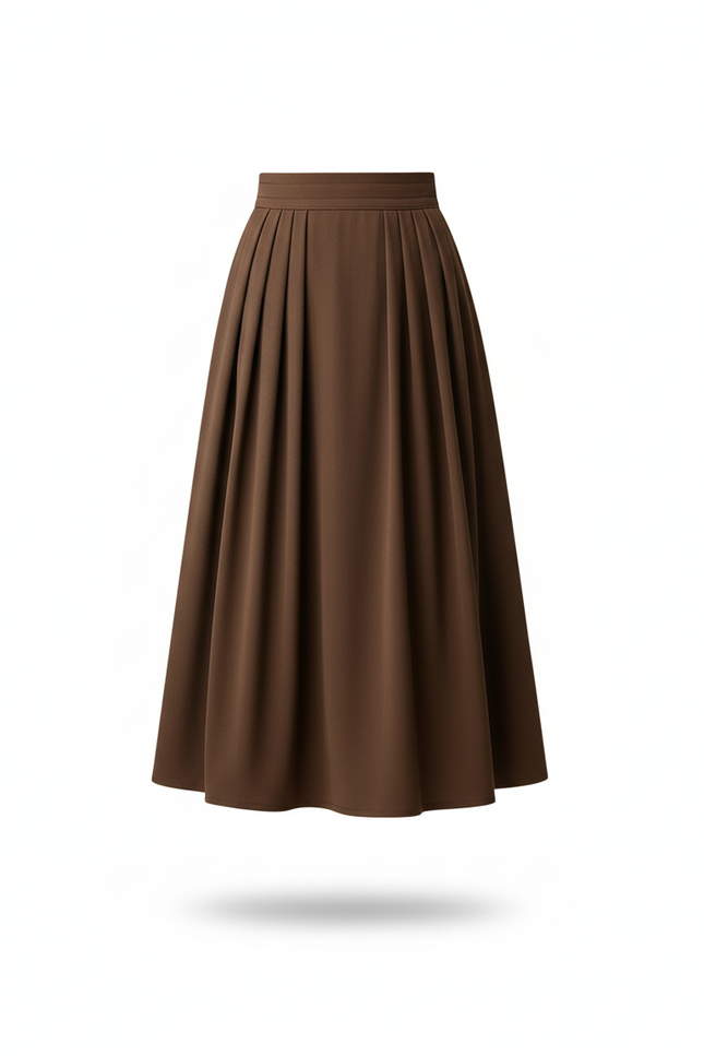 Jupe Midi Taille Haute Plissée Élégante