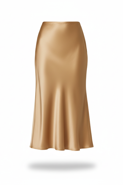 Jupe Midi Satin Dorée Élégante