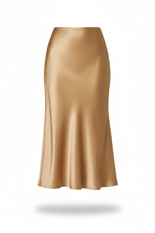 Jupe Midi Satin Dorée Élégante