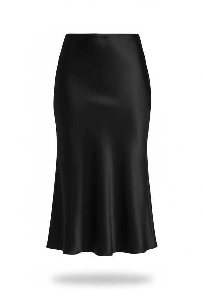 Jupe Midi Noire Satinée Élégante glamour