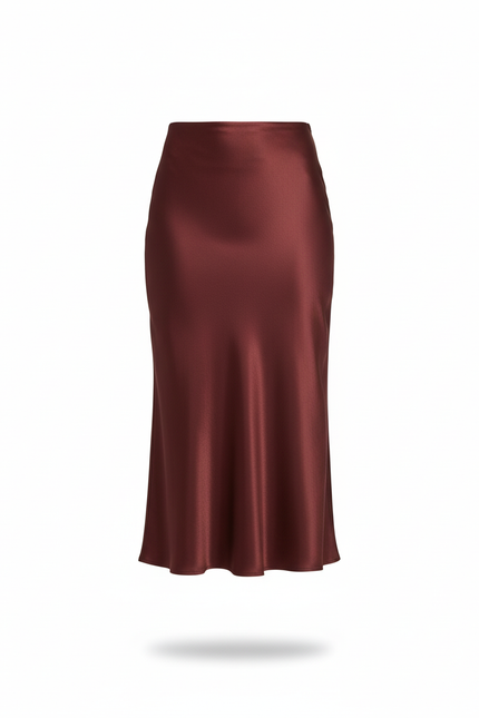 Jupe Midi Bordeaux Satinée Élégante
