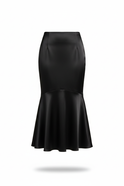 Jupe Midi Noire Satinée Élégante luxueuse