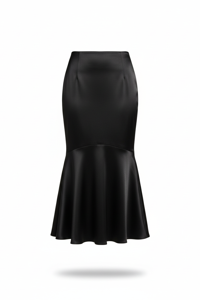 Jupe Midi Noire Satinée Élégante luxueuse