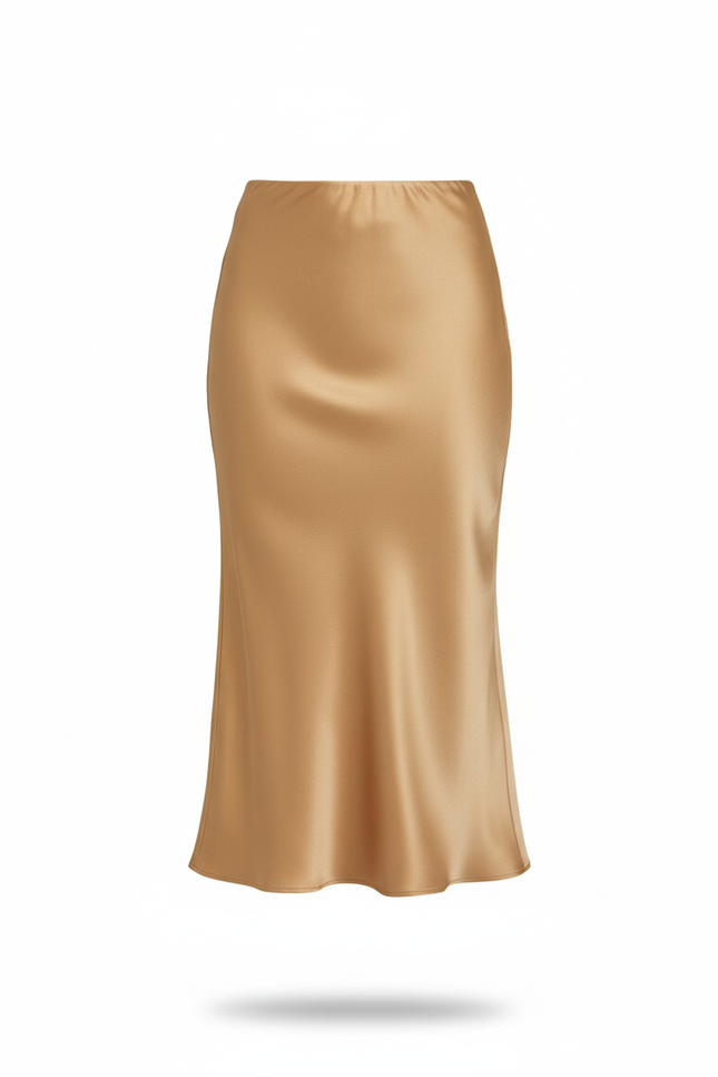 Jupe Midi Champagne Satin Élégante