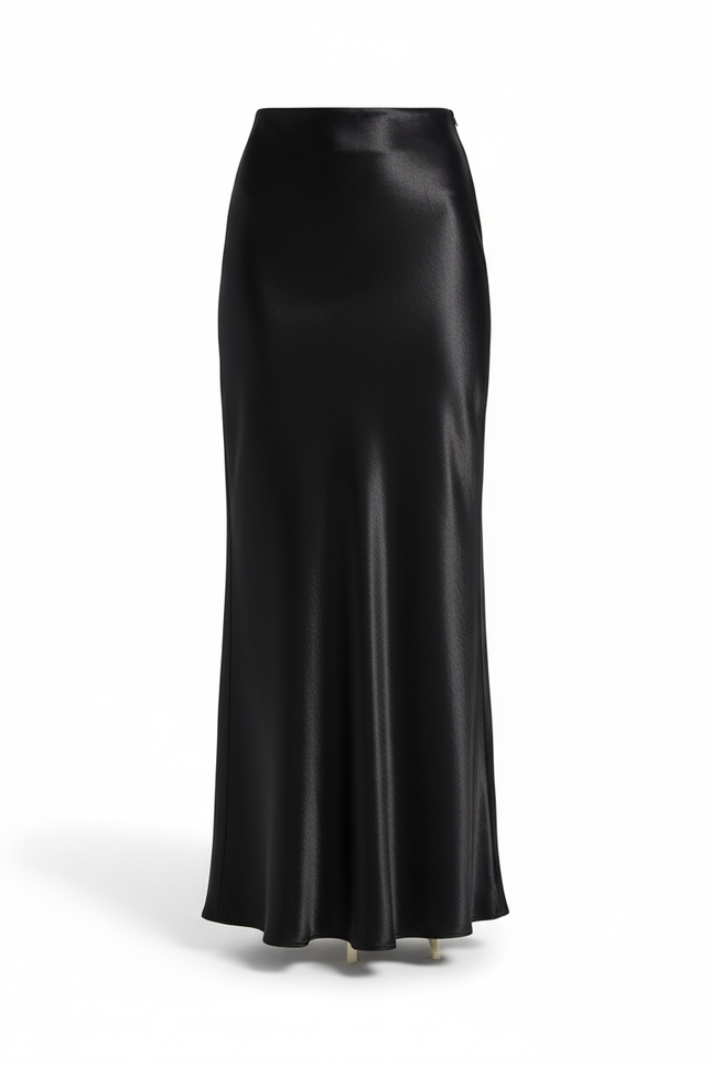 Jupe Midi Satin Noire Chic