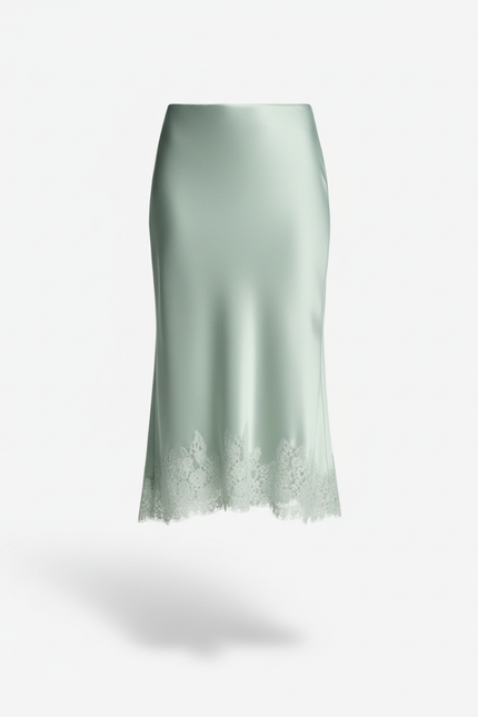 Jupe Midi Menthe Satin Fluide