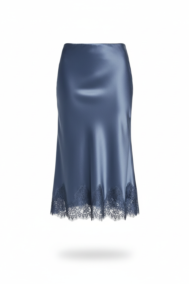 Jupe Midi Satinée Dentelle Élégante raffinée