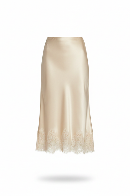 Jupe Midi Satin Fluide Dentelle