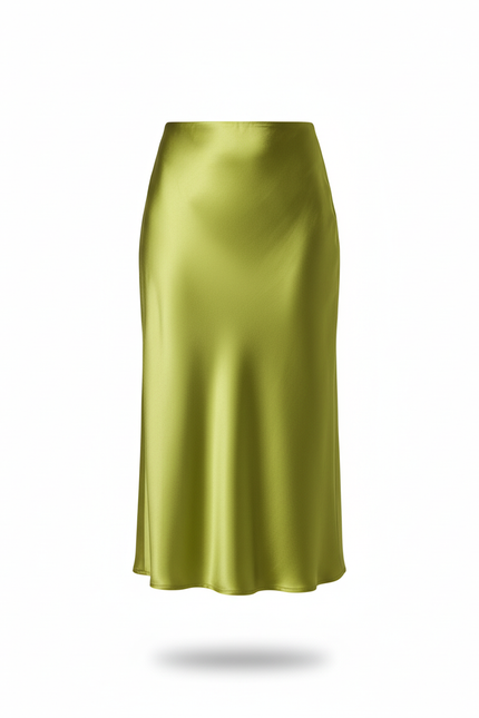 Jupe Midi Vert Satin Fluide Élégante