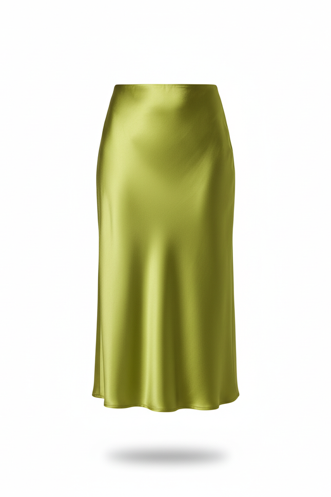 Jupe Midi Vert Satin Fluide Élégante