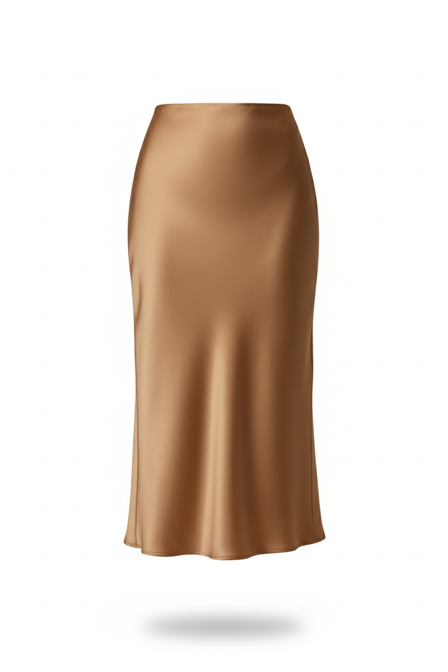 Jupe Midi Satin Camel Élégante