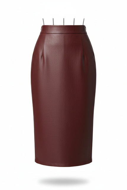 Jupe Midi Similicuir Bordeaux Élégante