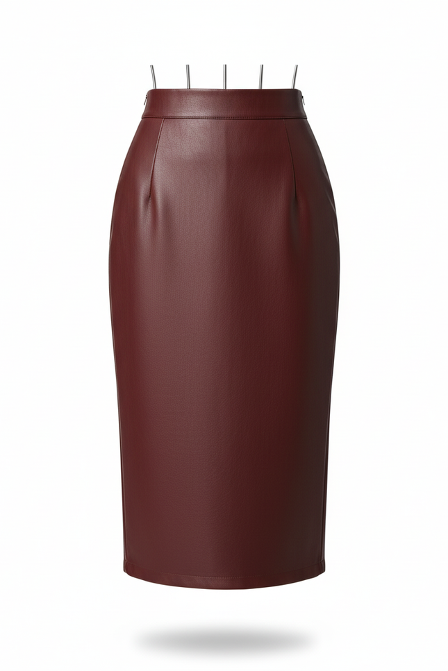 Jupe Midi Similicuir Bordeaux Élégante