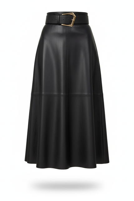Jupe Midi Cuir Noir