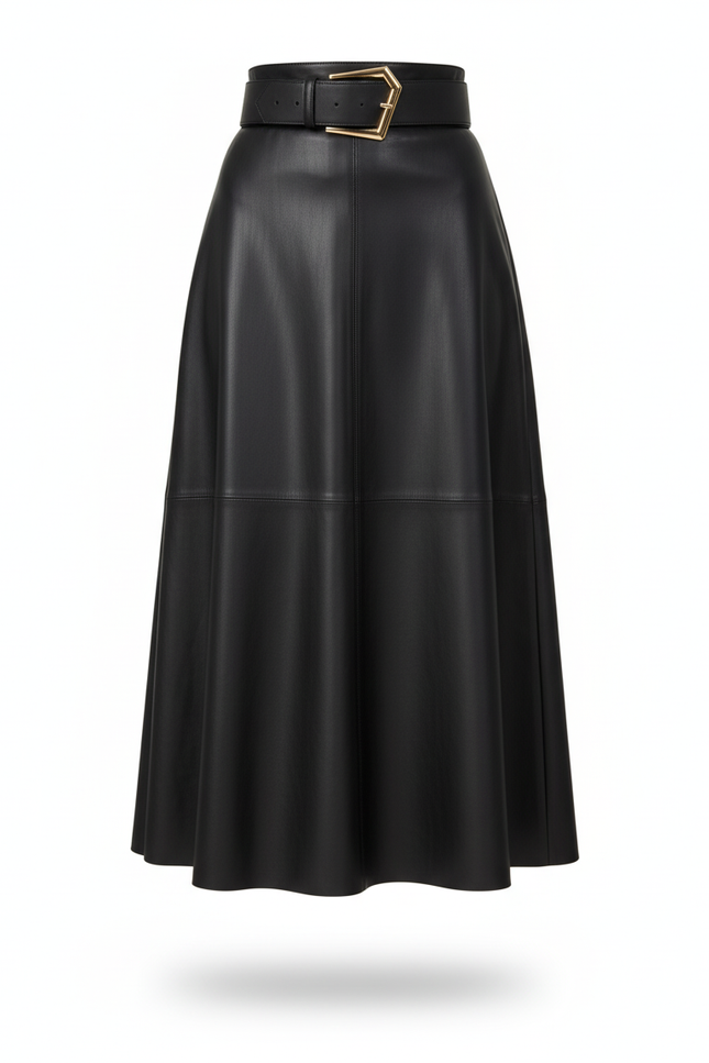 Jupe Midi Cuir Noir
