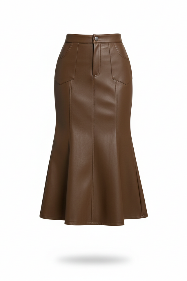 Jupe Midi Simili Cuir Coupe Sirène Chic