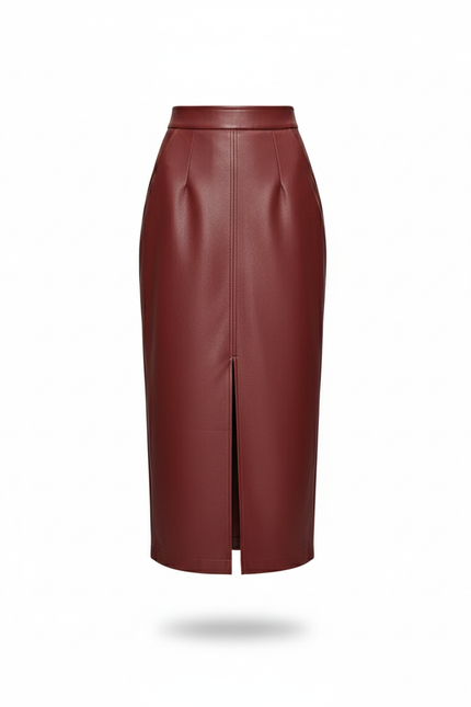Jupe Midi Rouge Bordeaux Simili Cuir Chic