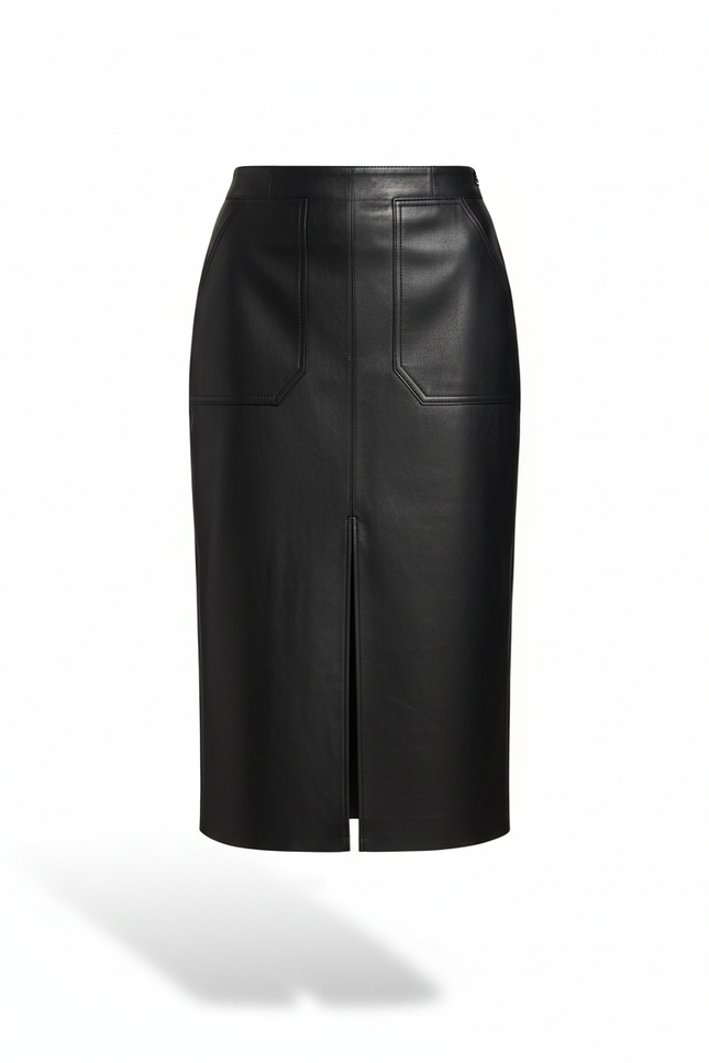 Jupe Midi Cuir Noir Fendue Élégante