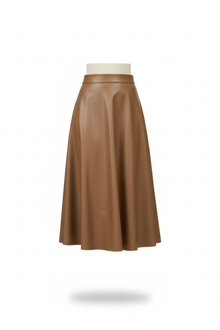 Jupe Midi Cuir Pu Camel Élégante