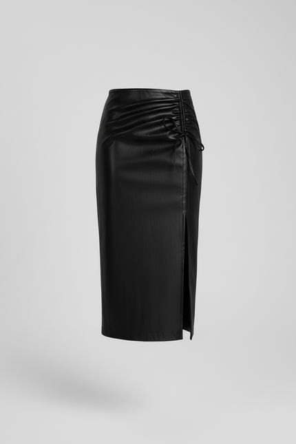 Jupe Midi Cuir Pu Froncée Chic