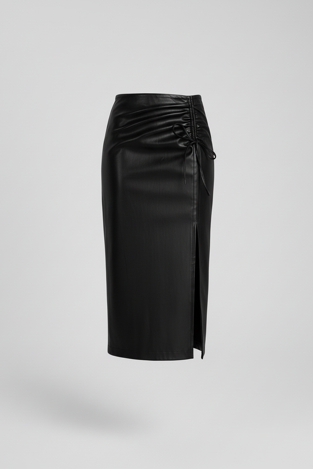 Jupe Midi Cuir Pu Froncée Chic