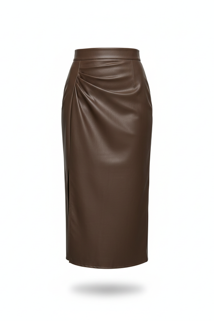 Jupe Midi Similicuir Froncée Chic