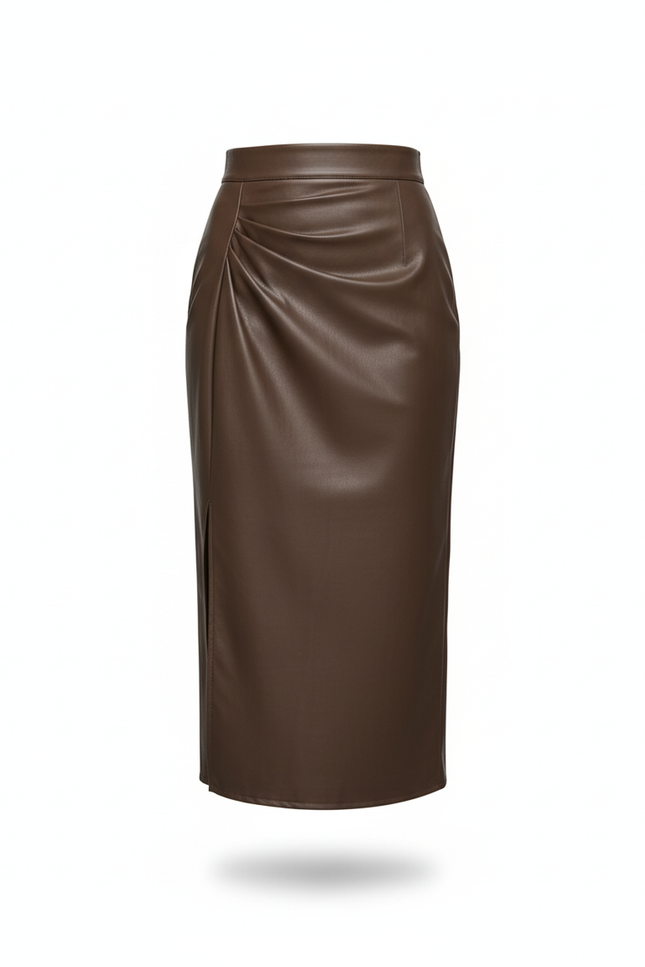 Jupe Midi Similicuir Froncée Chic