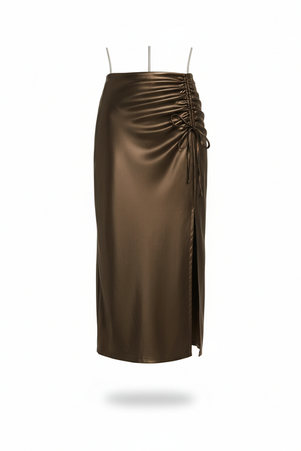 Jupe Midi Brillante Froncée Élégante