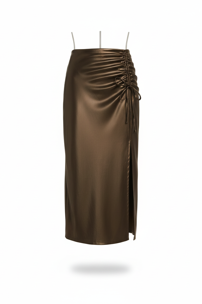 Jupe Midi Brillante Froncée Élégante