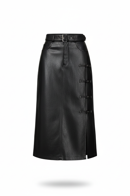 Jupe Midi Similicuir Fendue Chic