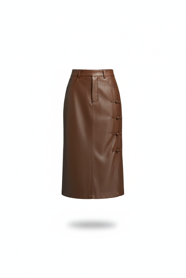 Jupe Midi Similicuir À Boucles Chic