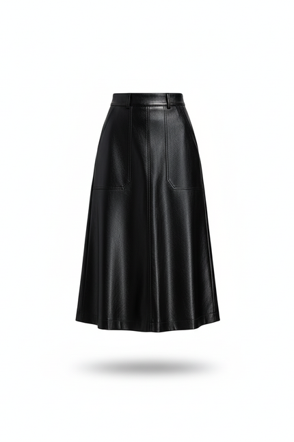 Jupe Midi Cuir Pu Noire Décontractée
