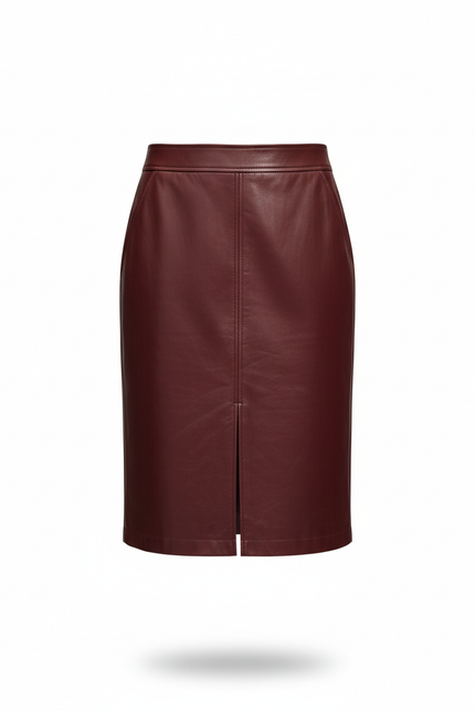 Jupe Midi Cuir Bordeaux Élégante