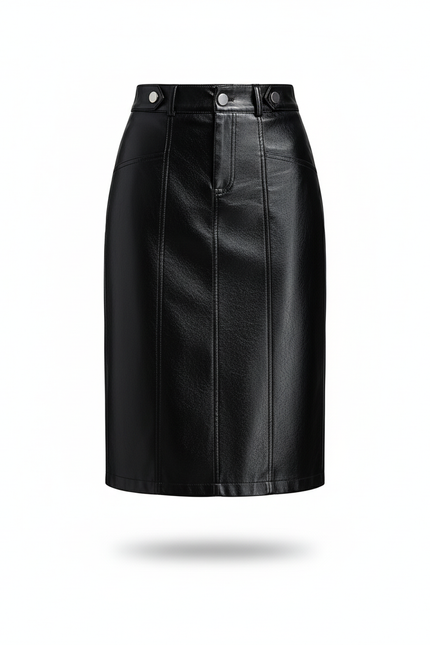 Jupe Midi Cuir Pu Noire Chic
