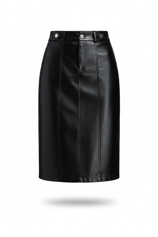 Jupe Midi Cuir Pu Noire Chic