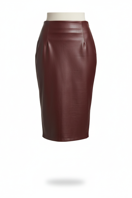 Jupe Midi Similicuir Bordeaux Chic
