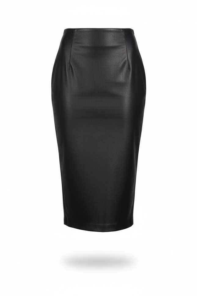 Jupe Midi Noire Similicuir Élégante tendance