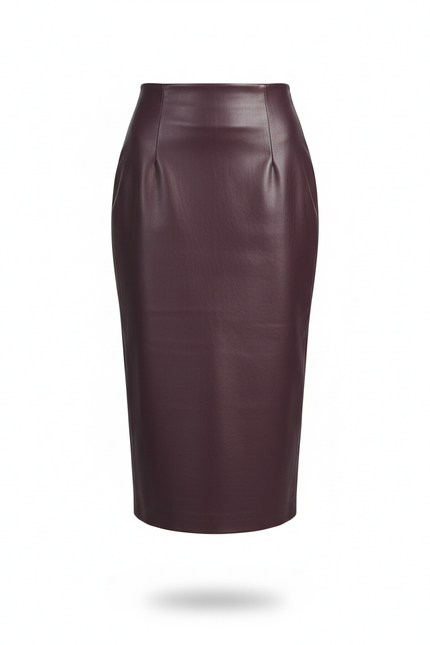 Jupe Midi Cuir Bordeaux Élégante sophistiquée
