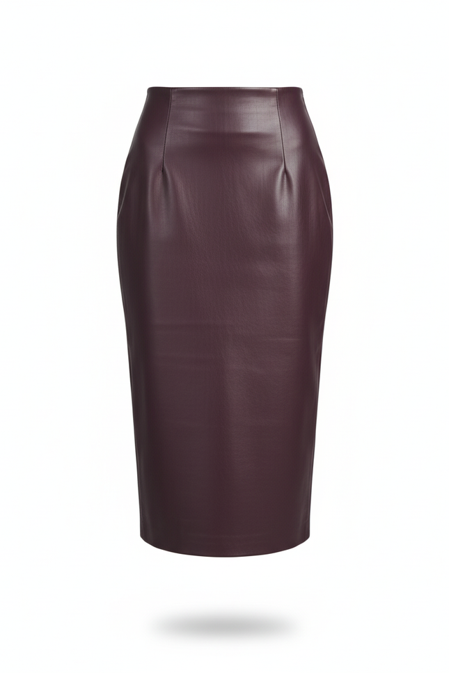 Jupe Midi Cuir Bordeaux Élégante sophistiquée