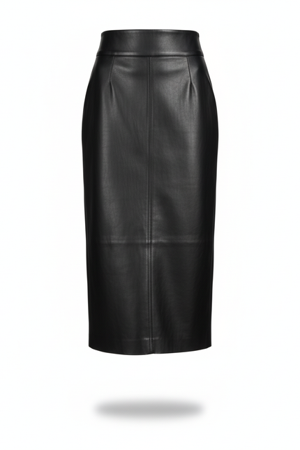 Jupe Midi Similicuir Noire Élégante rock