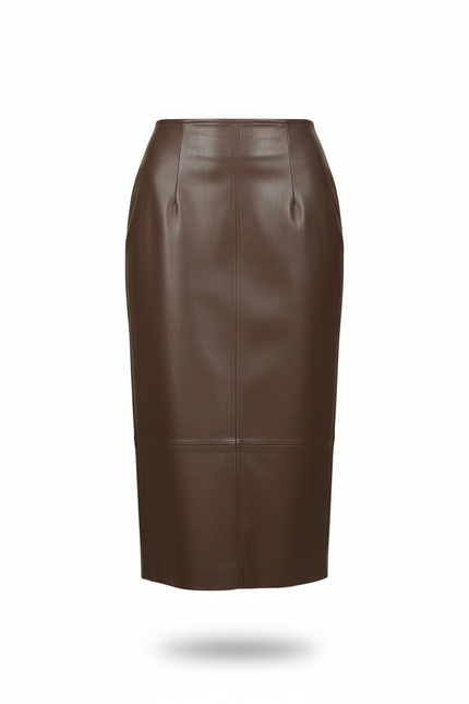Jupe Midi Marron Similicuir Chic